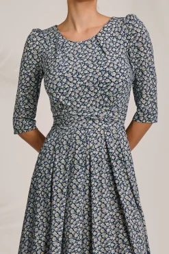 Jolie Moi Occasion Dresses|Jersey Dresses-Sleeve Printed Jersey Midi Dress, Navy Ditsy