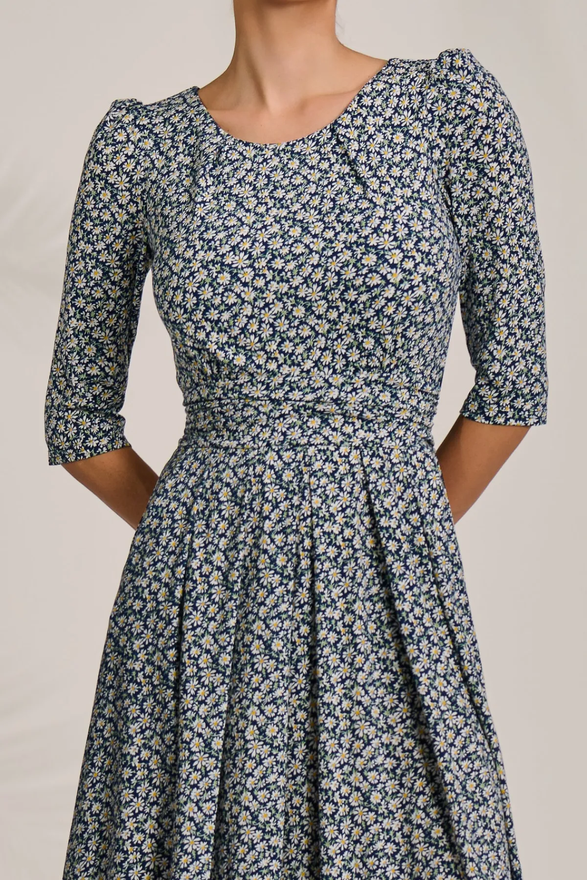 Jolie Moi Occasion Dresses|Jersey Dresses-Sleeve Printed Jersey Midi Dress, Navy Ditsy