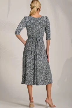 Jolie Moi Occasion Dresses|Jersey Dresses-Sleeve Printed Jersey Midi Dress, Navy Ditsy