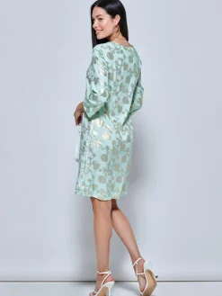 Jolie Moi Midi Dresses|Weekend Casuals-3/4 eeve Printed idi Tunic Hoiday Dre, Green Abstract