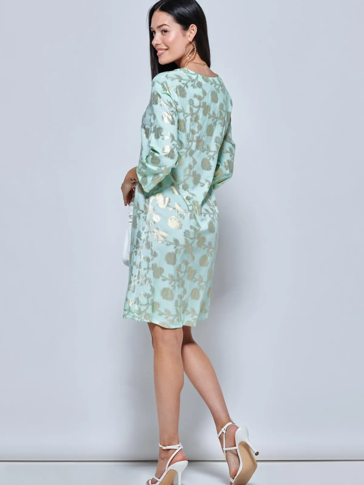 Jolie Moi Midi Dresses|Weekend Casuals-3/4 eeve Printed idi Tunic Hoiday Dre, Green Abstract