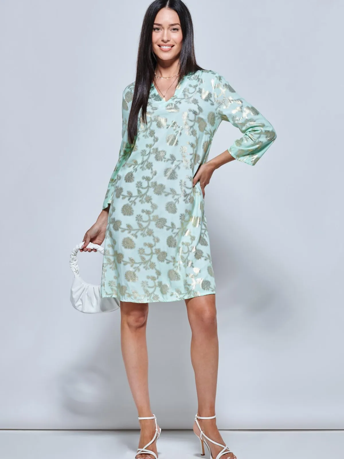 Jolie Moi Midi Dresses|Weekend Casuals-3/4 eeve Printed idi Tunic Hoiday Dre, Green Abstract