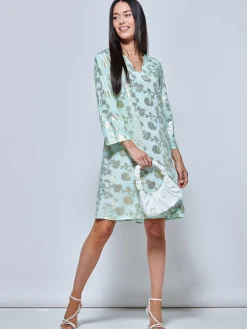 Jolie Moi Midi Dresses|Weekend Casuals-3/4 eeve Printed idi Tunic Hoiday Dre, Green Abstract