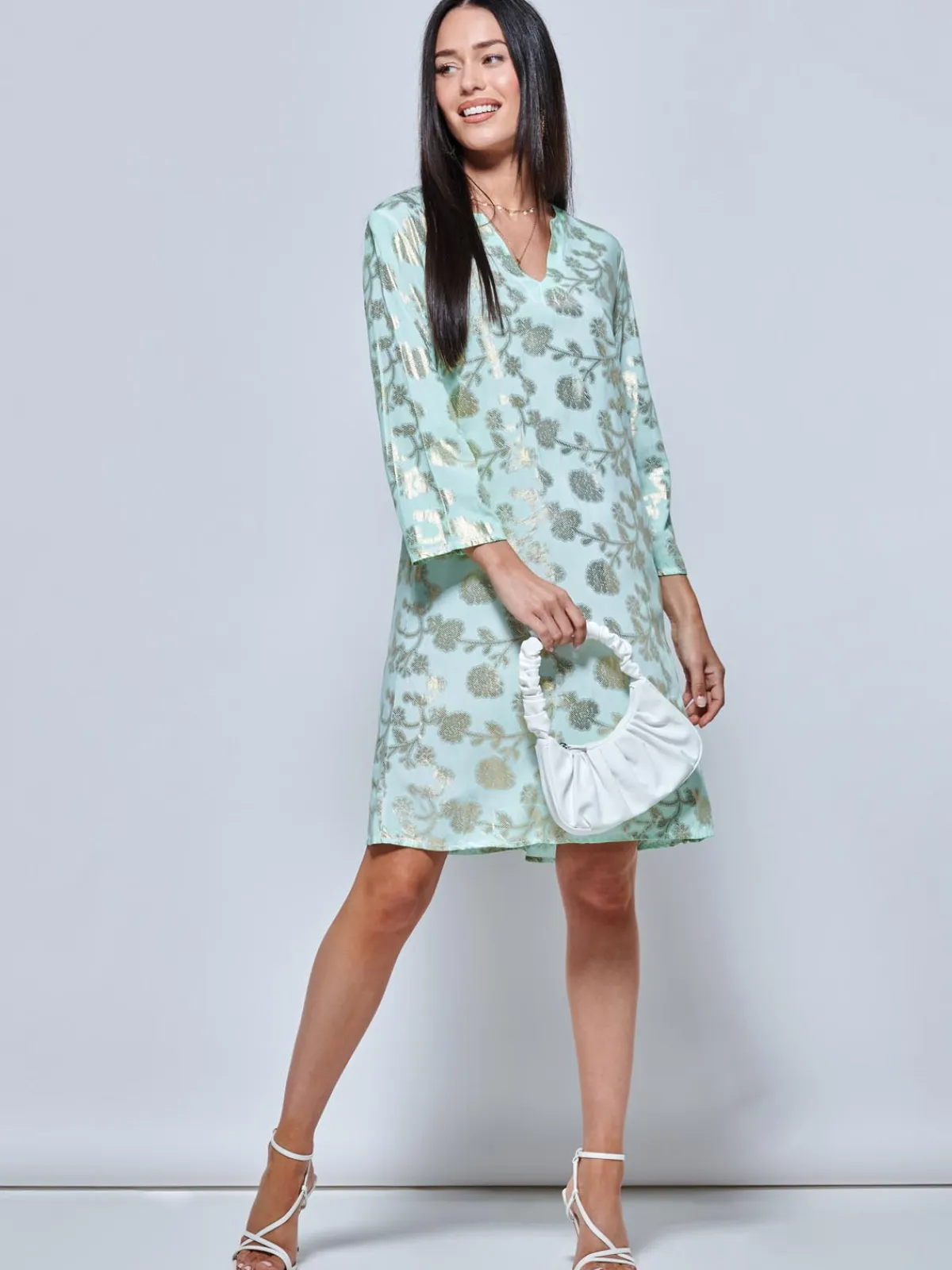 Jolie Moi Midi Dresses|Weekend Casuals-3/4 eeve Printed idi Tunic Hoiday Dre, Green Abstract