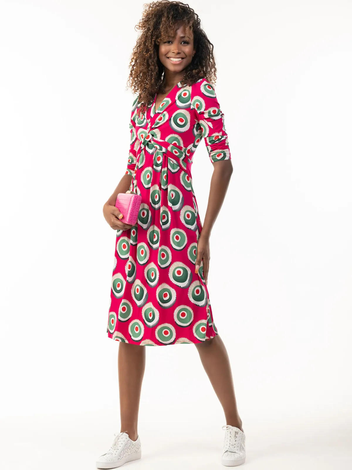 Jolie Moi Office Wear|Jersey Dresses-3/4 Sleeve Twisted Knot Jersey Dress, Plum