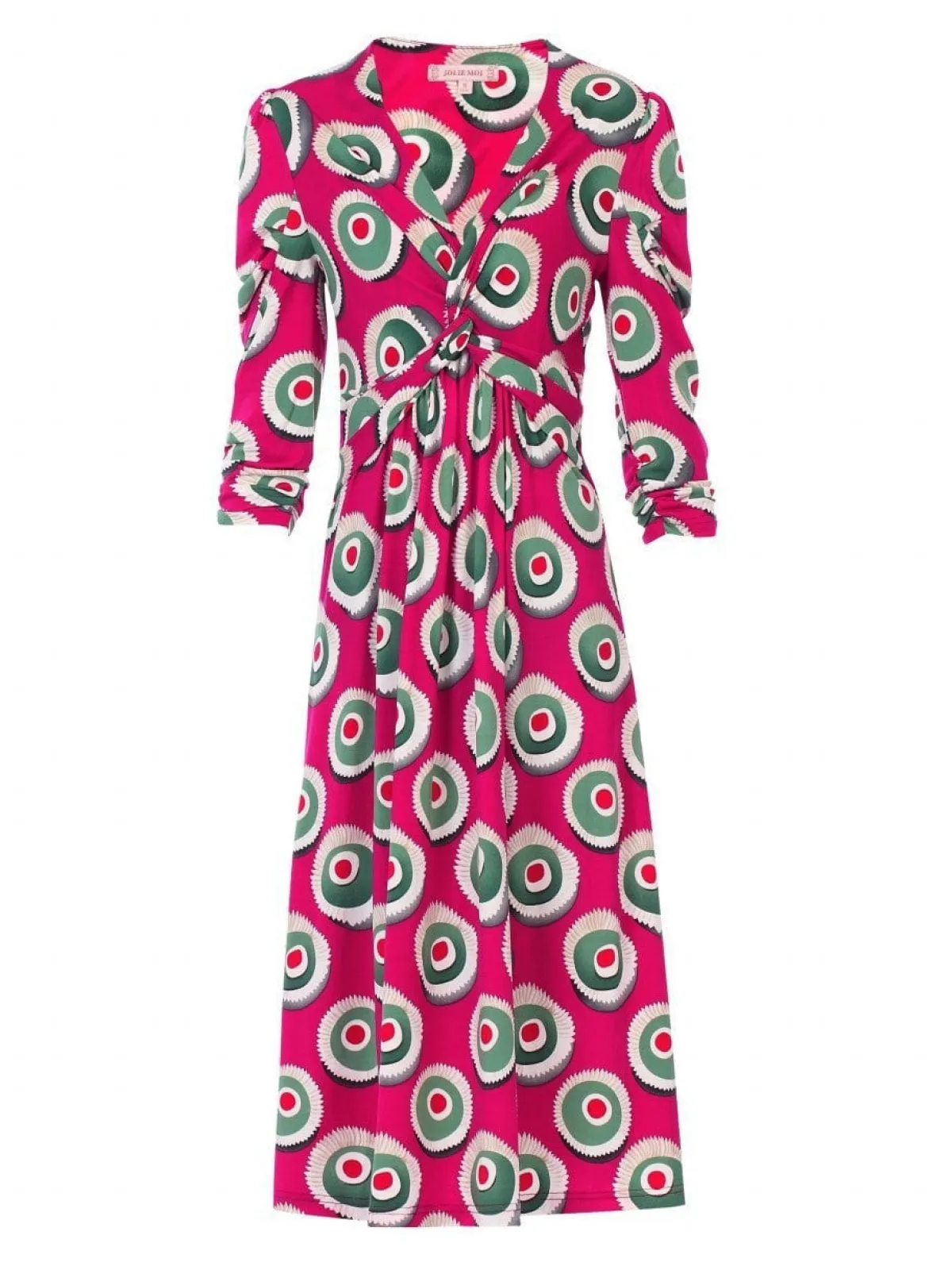 Jolie Moi Office Wear|Jersey Dresses-3/4 Sleeve Twisted Knot Jersey Dress, Plum