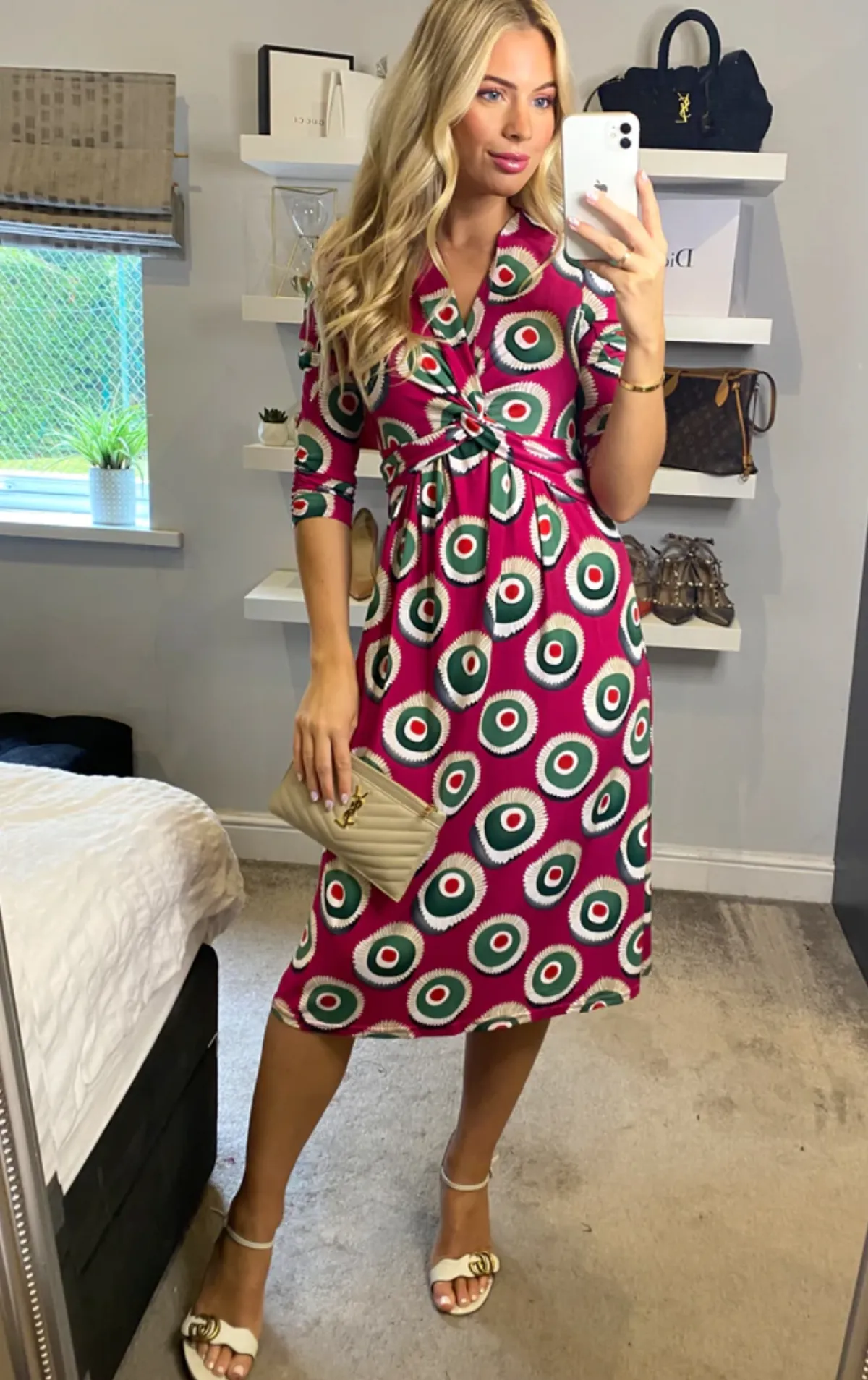 Jolie Moi Office Wear|Jersey Dresses-3/4 Sleeve Twisted Knot Jersey Dress, Plum