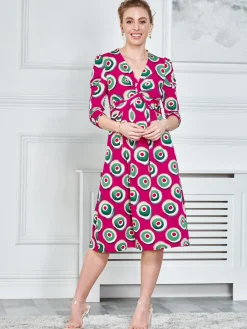 Jolie Moi Office Wear|Jersey Dresses-3/4 Sleeve Twisted Knot Jersey Dress, Plum