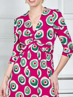 Jolie Moi Office Wear|Jersey Dresses-3/4 Sleeve Twisted Knot Jersey Dress, Plum