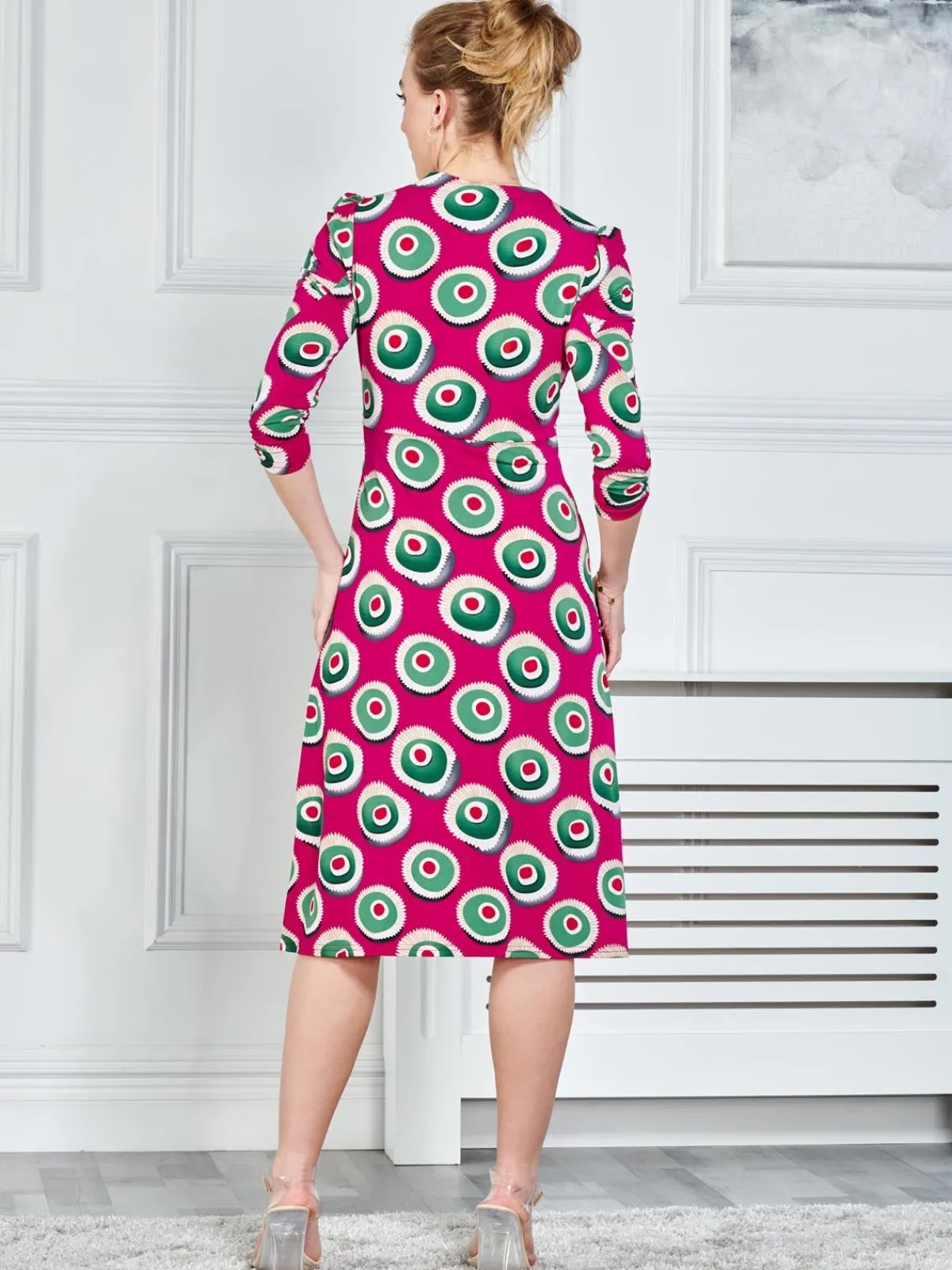 Jolie Moi Office Wear|Jersey Dresses-3/4 Sleeve Twisted Knot Jersey Dress, Plum