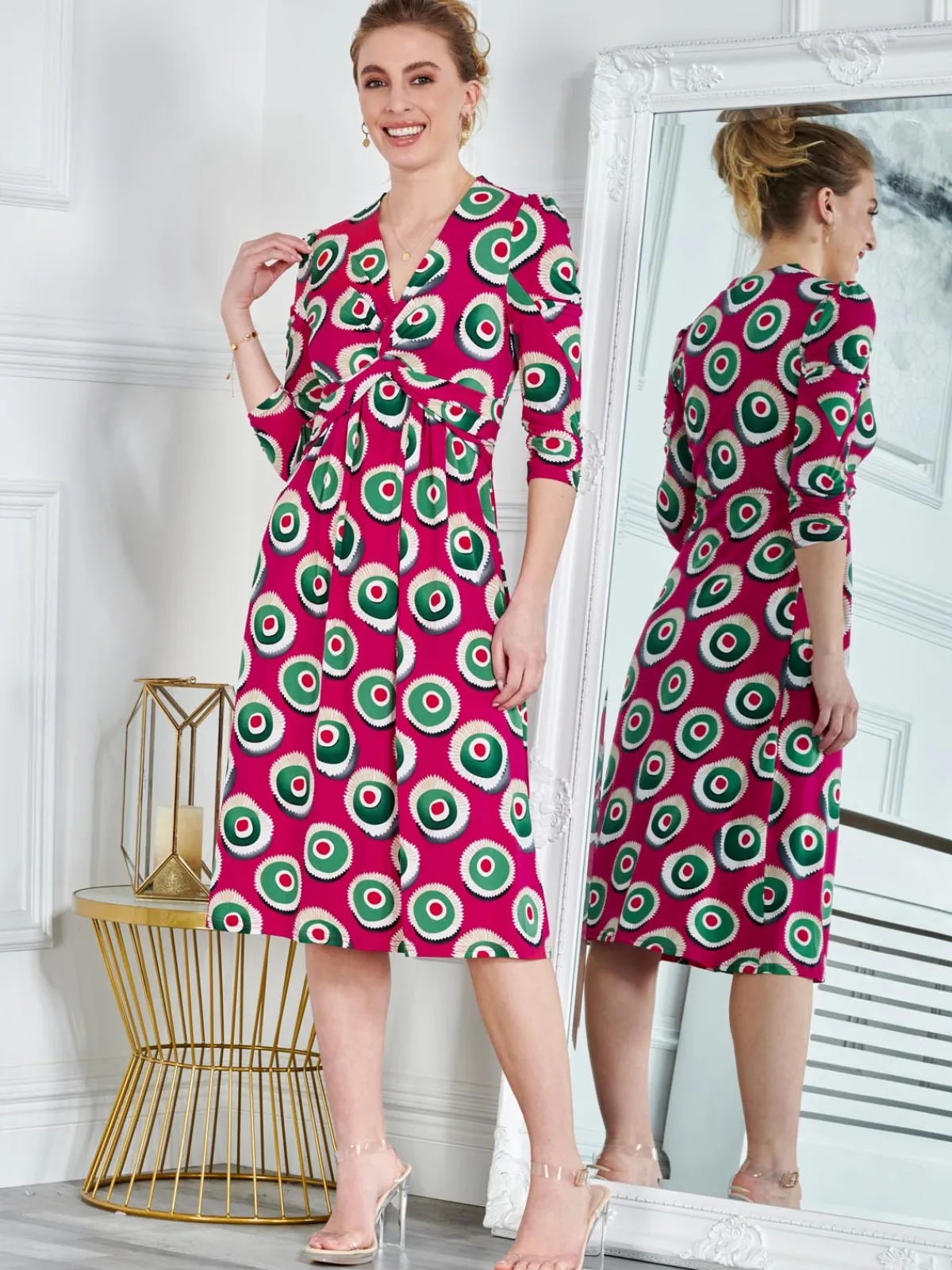 Jolie Moi Office Wear|Jersey Dresses-3/4 Sleeve Twisted Knot Jersey Dress, Plum