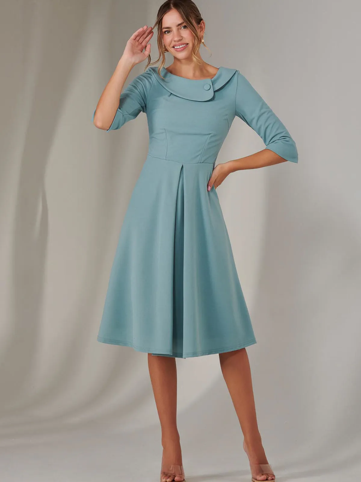 Jolie Moi Occasion Dresses|Race Day Dresses-Sloan 3/4 Sleeve Midi Dress, Duck Egg Blue