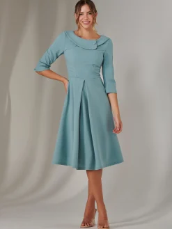 Jolie Moi Occasion Dresses|Race Day Dresses-Sloan 3/4 Sleeve Midi Dress, Duck Egg Blue