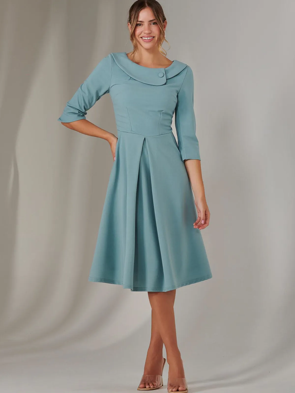 Jolie Moi Occasion Dresses|Race Day Dresses-Sloan 3/4 Sleeve Midi Dress, Duck Egg Blue