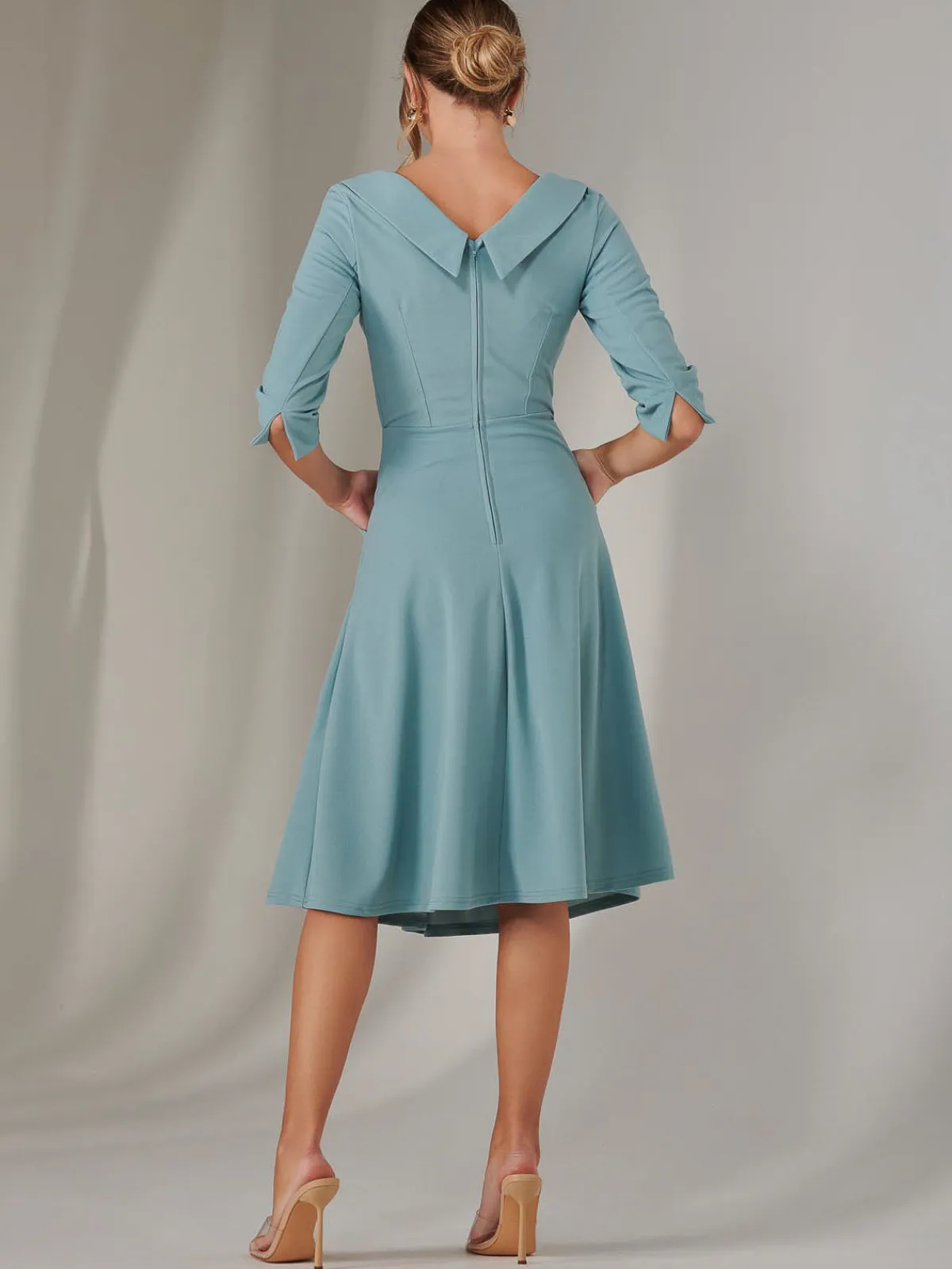 Jolie Moi Occasion Dresses|Race Day Dresses-Sloan 3/4 Sleeve Midi Dress, Duck Egg Blue