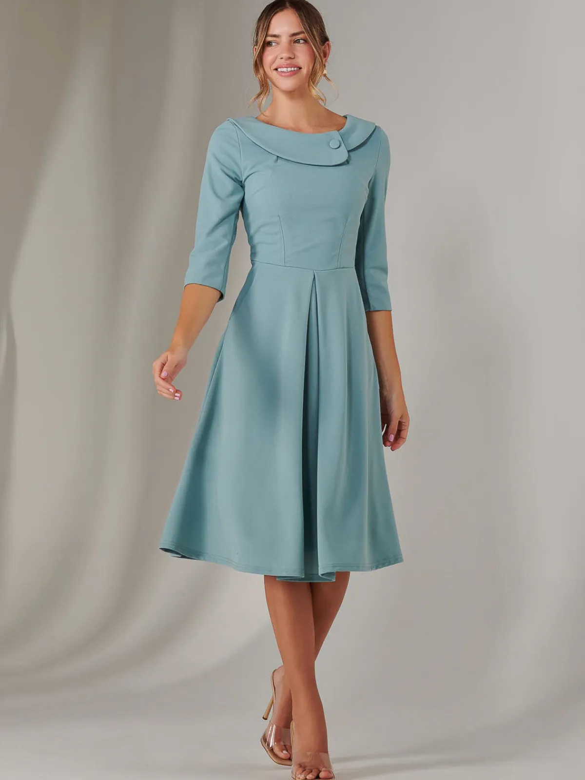 Jolie Moi Occasion Dresses|Race Day Dresses-Sloan 3/4 Sleeve Midi Dress, Duck Egg Blue