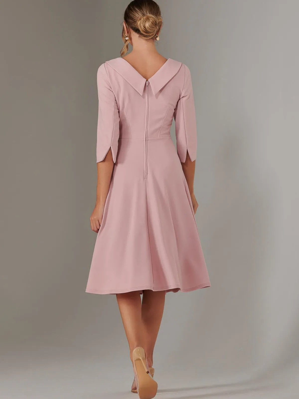 Jolie Moi Occasion Dresses|Race Day Dresses-Sloan 3/4 Sleeve Midi Dress, Dusty Pink