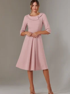 Jolie Moi Occasion Dresses|Race Day Dresses-Sloan 3/4 Sleeve Midi Dress, Dusty Pink