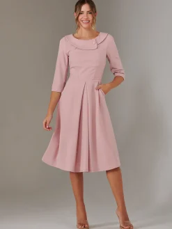 Jolie Moi Occasion Dresses|Race Day Dresses-Sloan 3/4 Sleeve Midi Dress, Dusty Pink