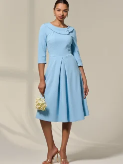 Jolie Moi Occasion Dresses|Office Dresses-Sloan 3/4 Sleeve Midi Dress, Light Blue