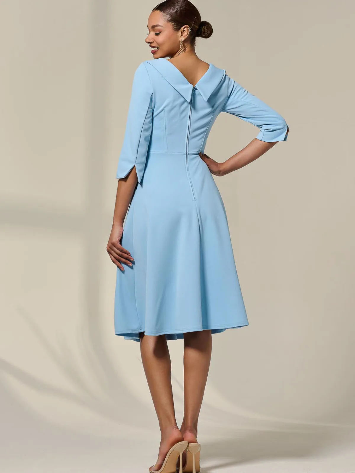 Jolie Moi Occasion Dresses|Office Dresses-Sloan 3/4 Sleeve Midi Dress, Light Blue