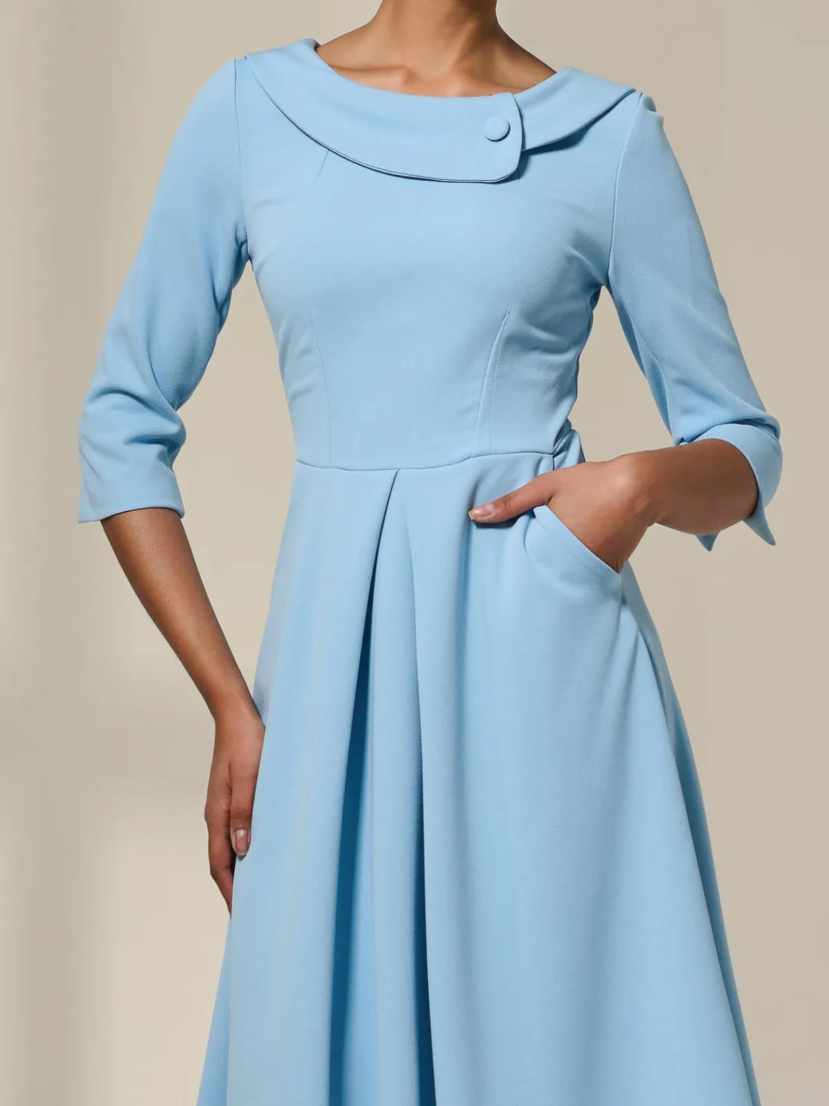 Jolie Moi Occasion Dresses|Office Dresses-Sloan 3/4 Sleeve Midi Dress, Light Blue