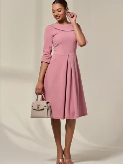 Jolie Moi Occasion Dresses|Mother Of The Bride-Sloan 3/4 Sleeve Midi Dress, Mauve Pink