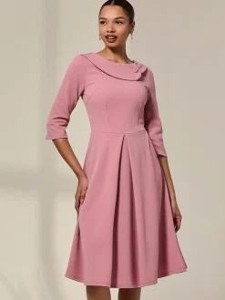 Jolie Moi Occasion Dresses|Mother Of The Bride-Sloan 3/4 Sleeve Midi Dress, Mauve Pink
