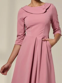 Jolie Moi Occasion Dresses|Mother Of The Bride-Sloan 3/4 Sleeve Midi Dress, Mauve Pink