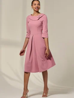 Jolie Moi Occasion Dresses|Mother Of The Bride-Sloan 3/4 Sleeve Midi Dress, Mauve Pink