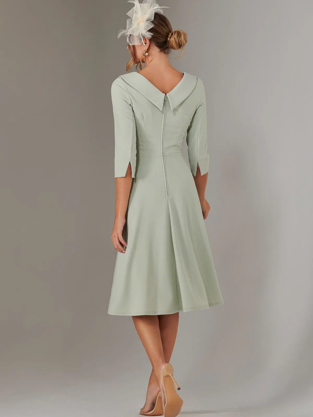 Jolie Moi Occasion Dresses|Race Day Dresses-Sloan 3/4 Sleeve Midi Dress, Sage Green