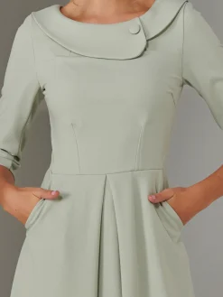 Jolie Moi Occasion Dresses|Race Day Dresses-Sloan 3/4 Sleeve Midi Dress, Sage Green