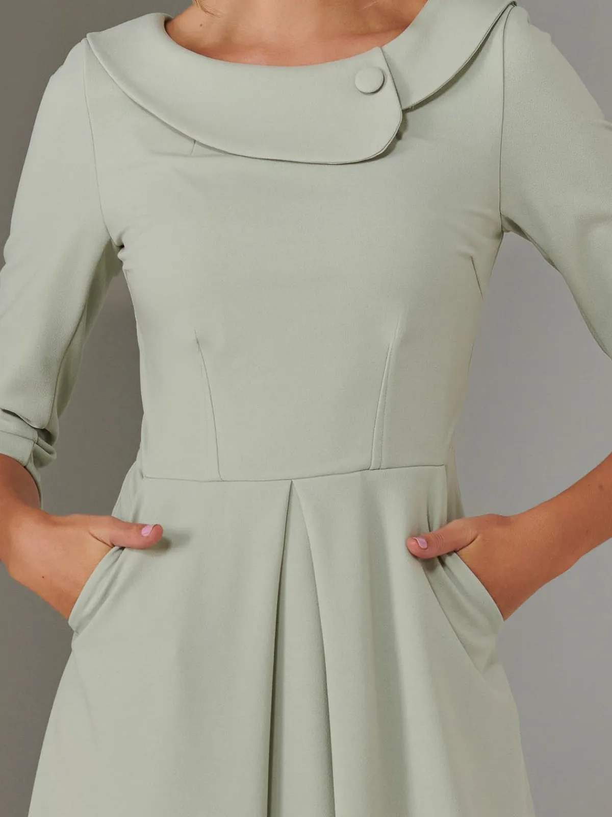 Jolie Moi Occasion Dresses|Race Day Dresses-Sloan 3/4 Sleeve Midi Dress, Sage Green