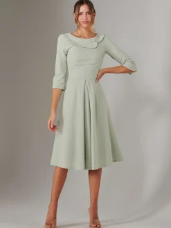 Jolie Moi Occasion Dresses|Race Day Dresses-Sloan 3/4 Sleeve Midi Dress, Sage Green