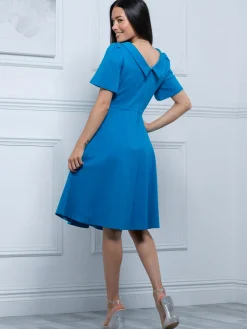 Jolie Moi Occasion Dresses|Office Wear-Sophia Button Collar Dress, Royal Blue
