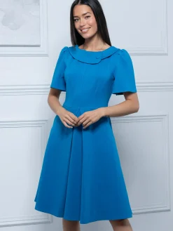 Jolie Moi Occasion Dresses|Office Wear-Sophia Button Collar Dress, Royal Blue