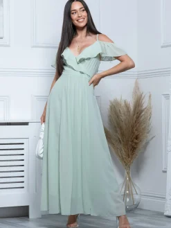 Jolie Moi Occasion Dresses|Sleeveless Dresses-Spaghetti-Strap Ruffle Maxi Dress, Mist