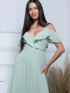 Jolie Moi Occasion Dresses|Sleeveless Dresses-Spaghetti-Strap Ruffle Maxi Dress, Mist
