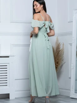 Jolie Moi Occasion Dresses|Sleeveless Dresses-Spaghetti-Strap Ruffle Maxi Dress, Mist