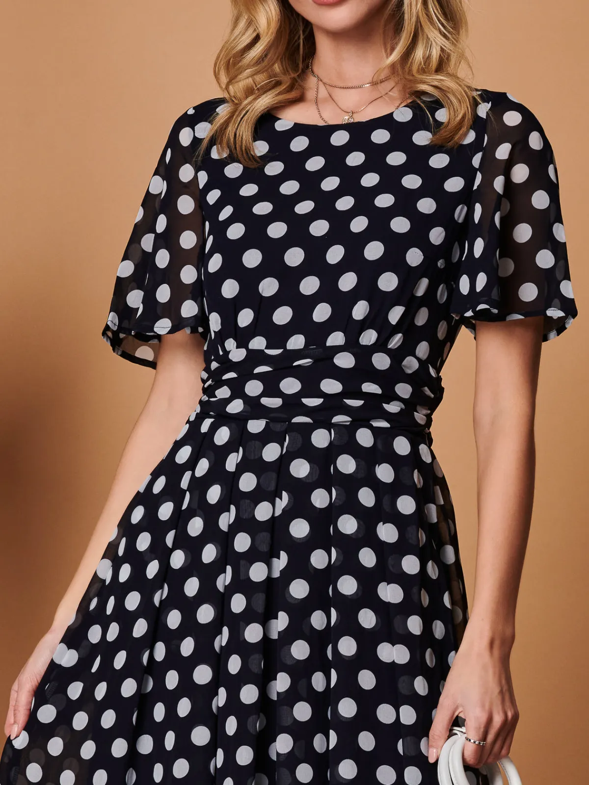 Jolie Moi Occasion Dresses|Printed Dresses-Spot Print Chiffon Maxi Dress, Navy Spot