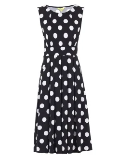 Jolie Moi Occasion Dresses|Sleeveless Dresses-Spotty Printed Round Neck Jersey Dress, Black Spot