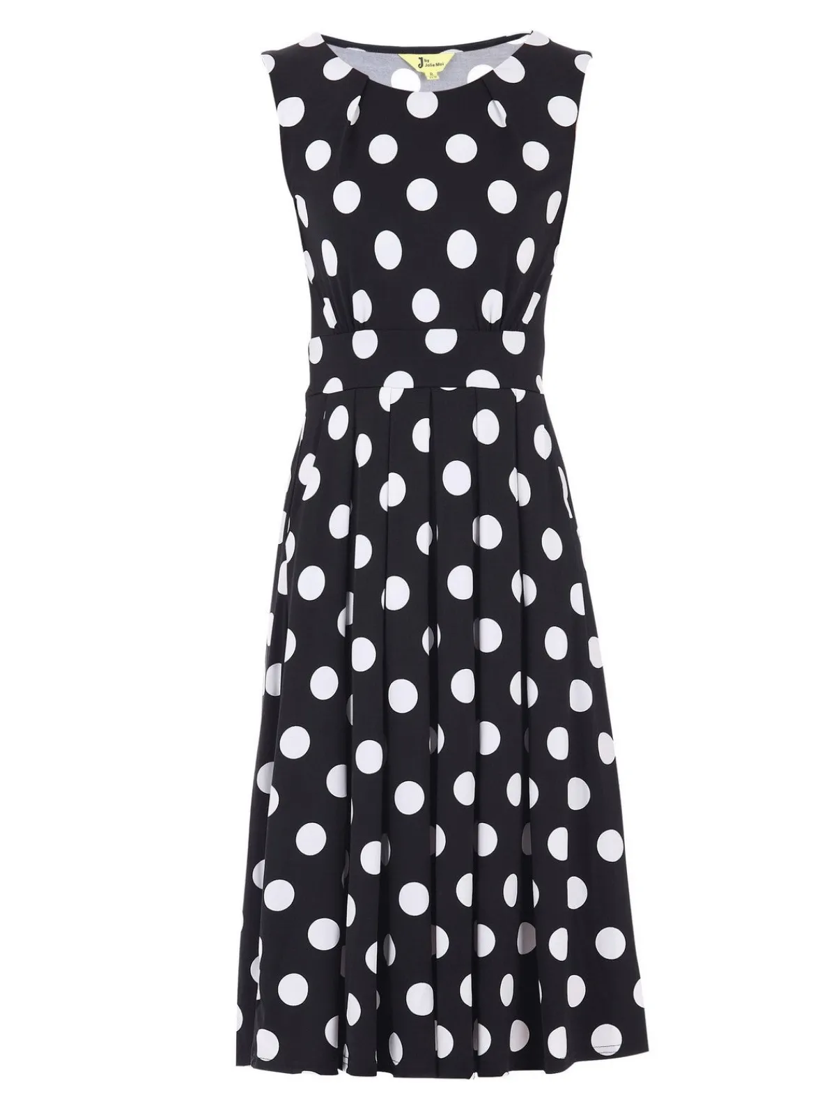Jolie Moi Occasion Dresses|Sleeveless Dresses-Spotty Printed Round Neck Jersey Dress, Black Spot