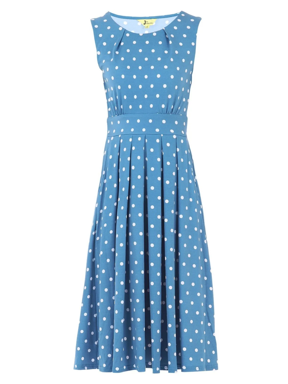Jolie Moi Occasion Dresses|Sleeveless Dresses-Spotty Printed Round Neck Jersey Dress, Blue Spot