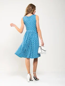 Jolie Moi Occasion Dresses|Sleeveless Dresses-Spotty Printed Round Neck Jersey Dress, Blue Spot