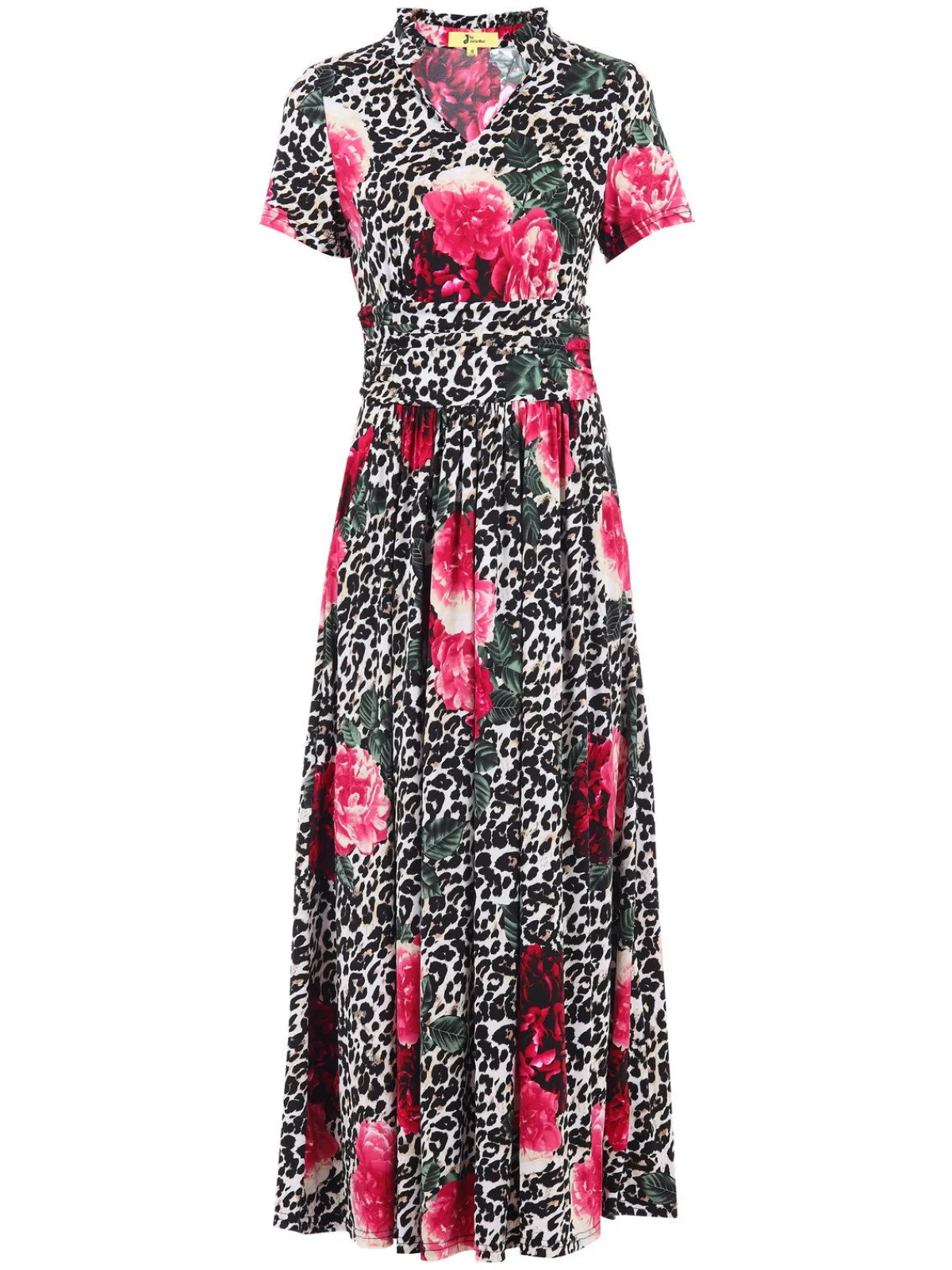 Jolie Moi Occasion Dresses|Floral Dresses-Stand Collar V Neck Print Maxi Dress, Leo Floral