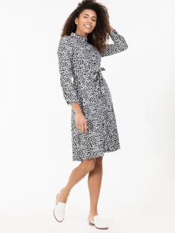 Jolie Moi Occasion Dresses|Shirt Dresses-Susan Fit & Flare Shirt Dress , Black Animal