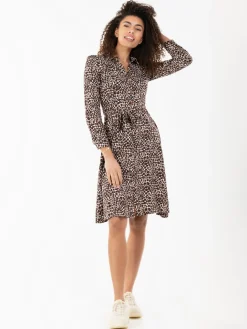 Jolie Moi Occasion Dresses|Shirt Dresses-Susan Fit & Flare Shirt Dress , Brown Animal