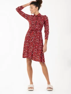 Jolie Moi Shirt Dresses|Office Dresses-Susan Fit & Flare Shirt Dress , Red Animal