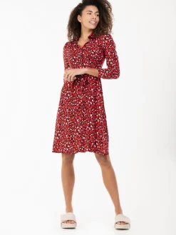 Jolie Moi Shirt Dresses|Office Dresses-Susan Fit & Flare Shirt Dress , Red Animal