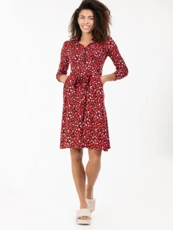Jolie Moi Shirt Dresses|Office Dresses-Susan Fit & Flare Shirt Dress , Red Animal
